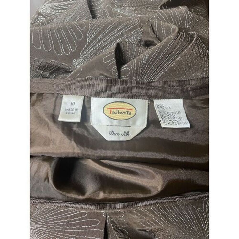 Talbot Women 10 Brown Silver Metallic Thread Silk Embroidery Pleated Swing Skirt - Picture 5 of 8